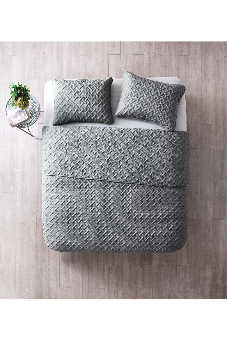 Nina Embossed Basketweave Quilt Set - Twin, Alternate, color, GREY