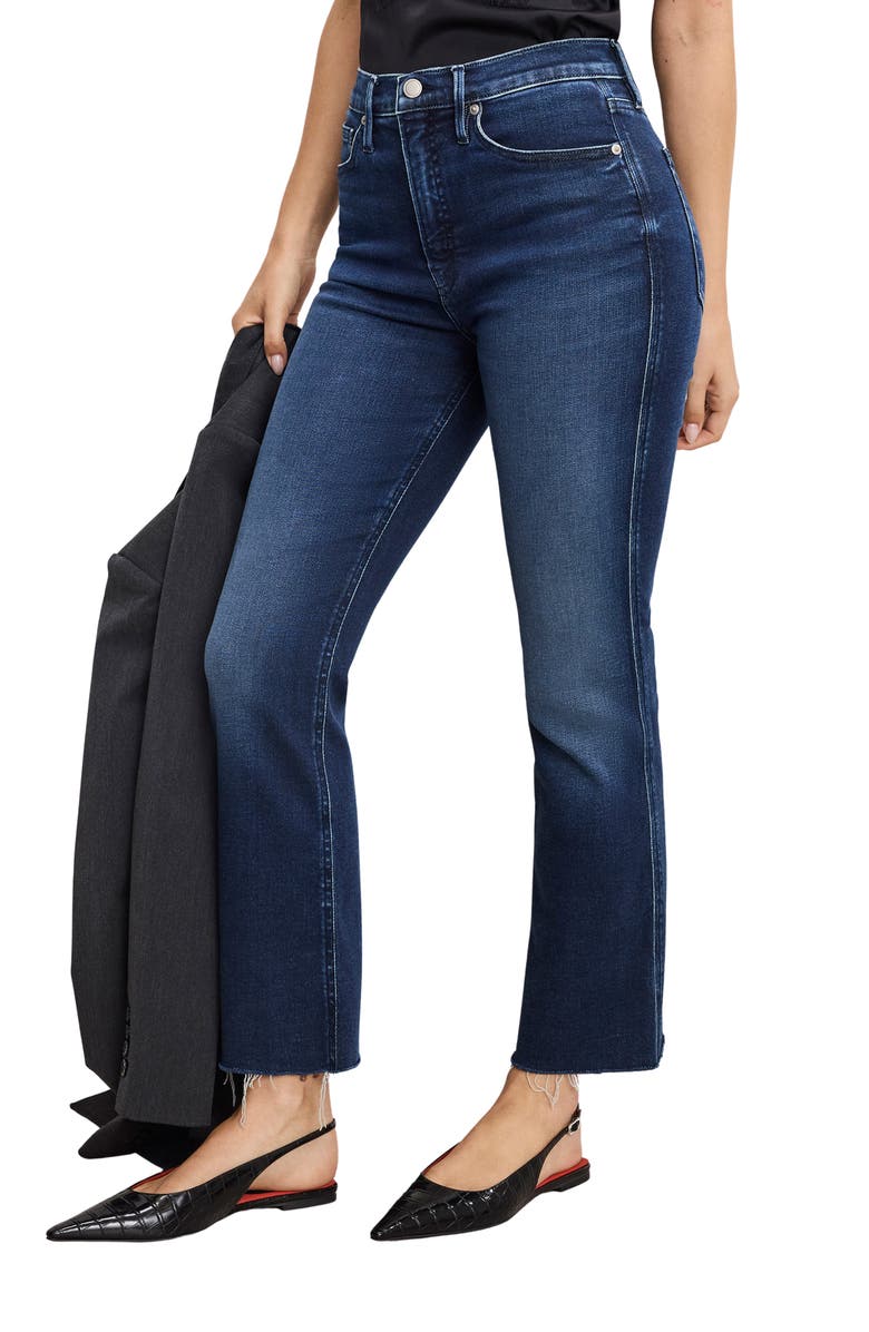 Good American Soft-Tech Good Standard Raw Hem Kick Flare Jeans, Alternate, color, Indigo1068