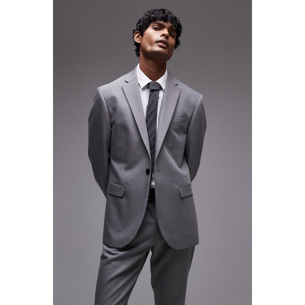 Topman Slim Fit Grey Stretch Suit Jacket In Grey