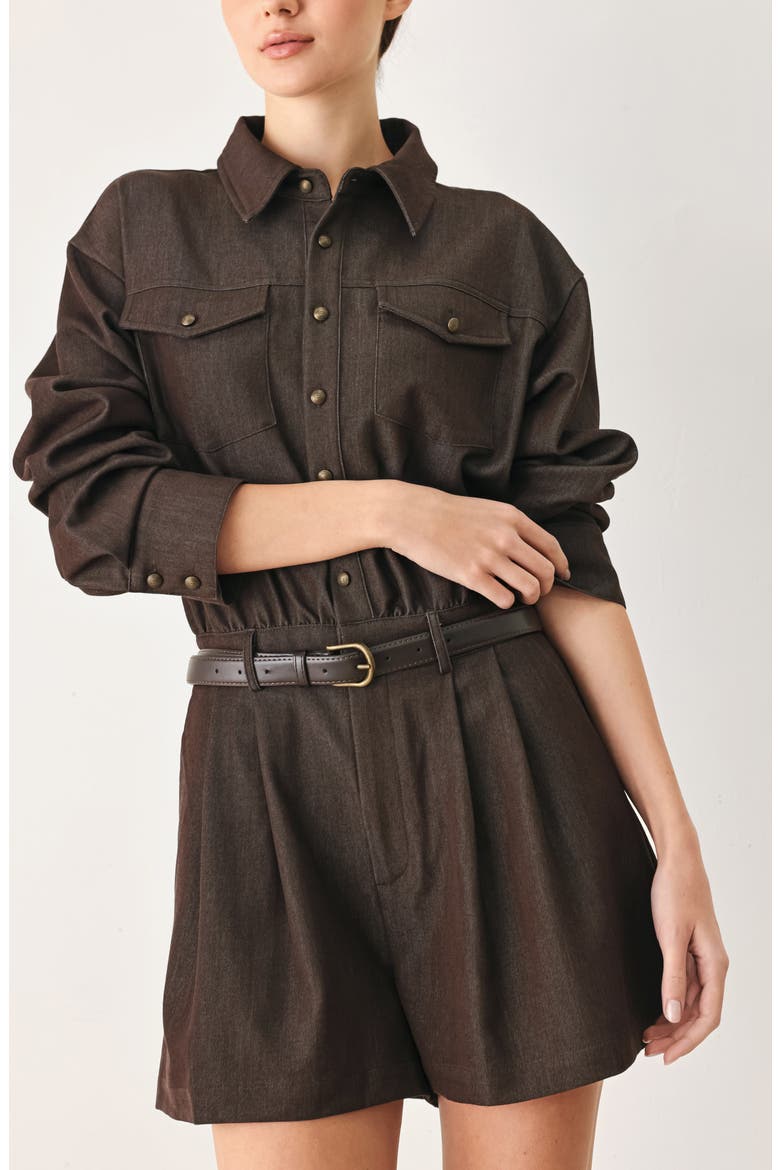 Long Sleeve Belted Romper, Alternate, color, BROWN