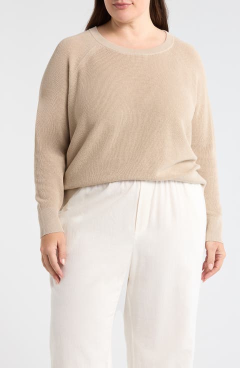 Organic Linen & Cotton Blend Crewneck Sweater (Plus)