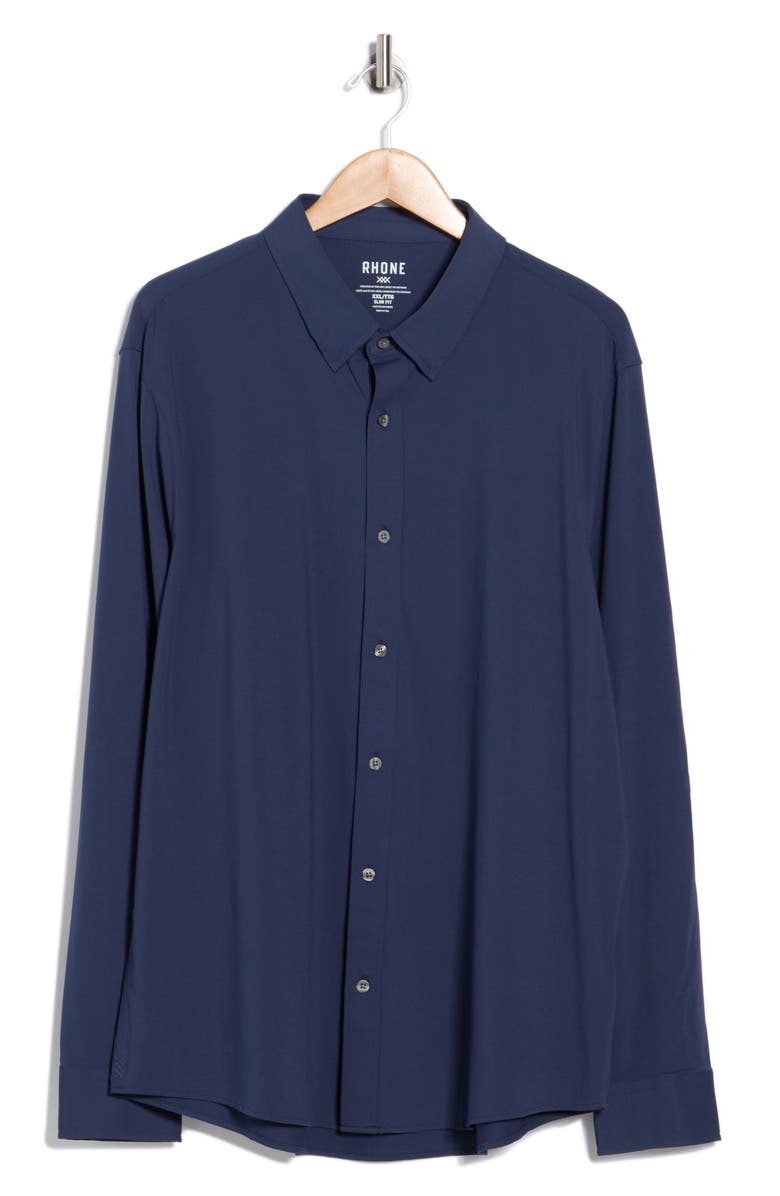Rhone Commuter Slim Fit Button-Up Shirt, Main, color, Navy