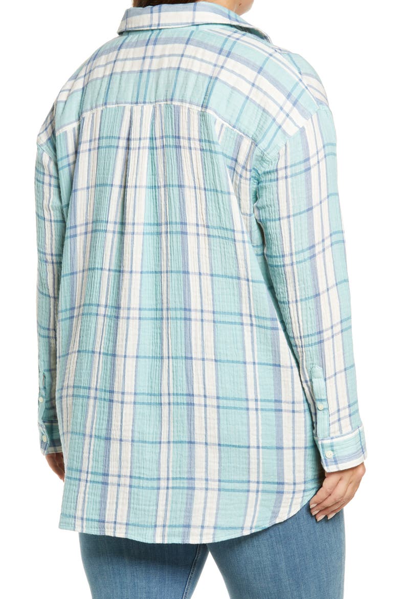 Plaid Cotton Gauze Shirt, Alternate, color, TEAL NILE SOPHIA PLAID