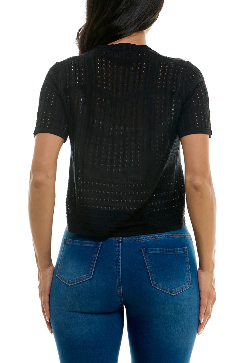 Nina Leonard Open Stitch Short Sleeve Bolero, Alternate, color, Black