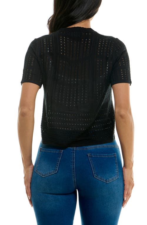 Nina Leonard Open Stitch Short Sleeve Bolero In Black