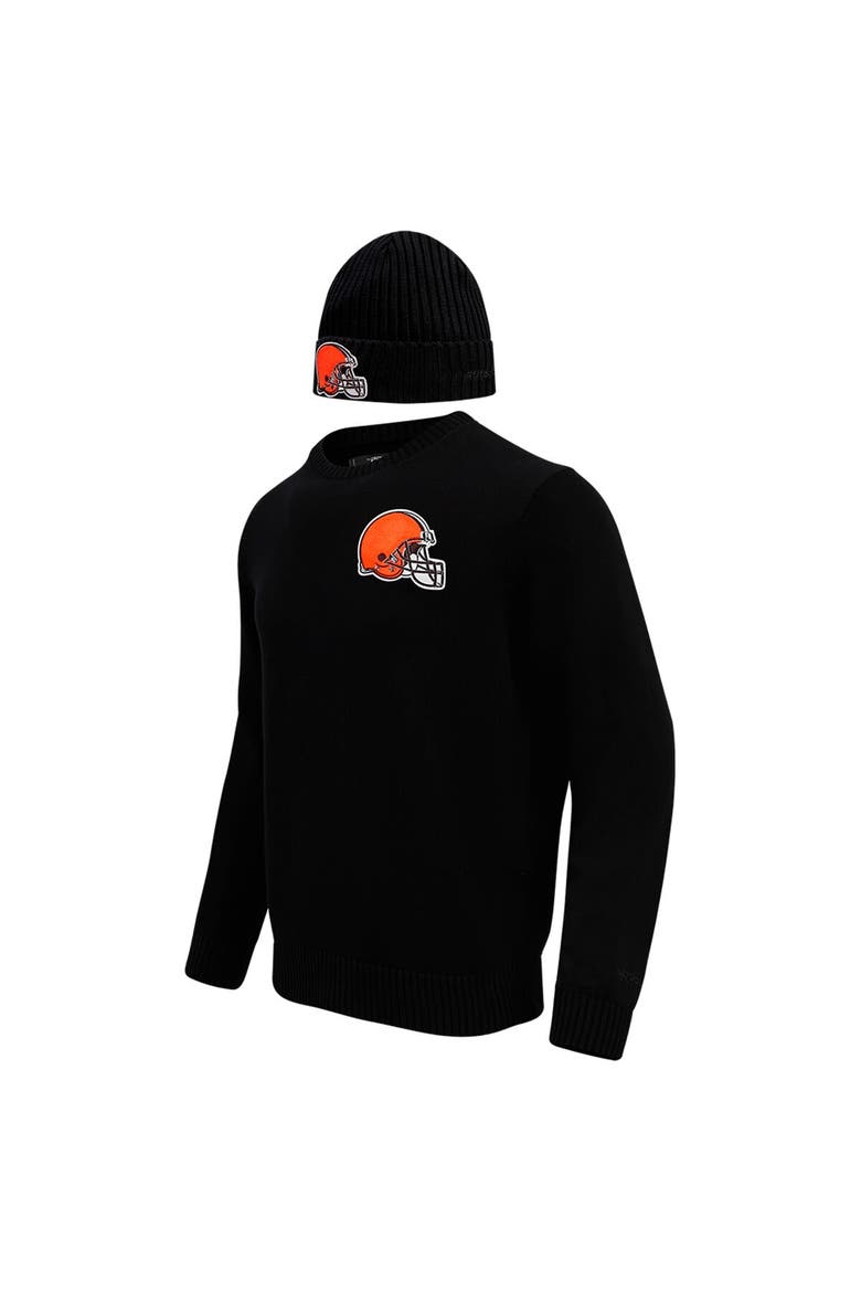Men's Pro Standard Black Cleveland Browns Crewneck Pullover Sweater & Cuffed Knit Hat Box Gift Set, Alternate, color, Black