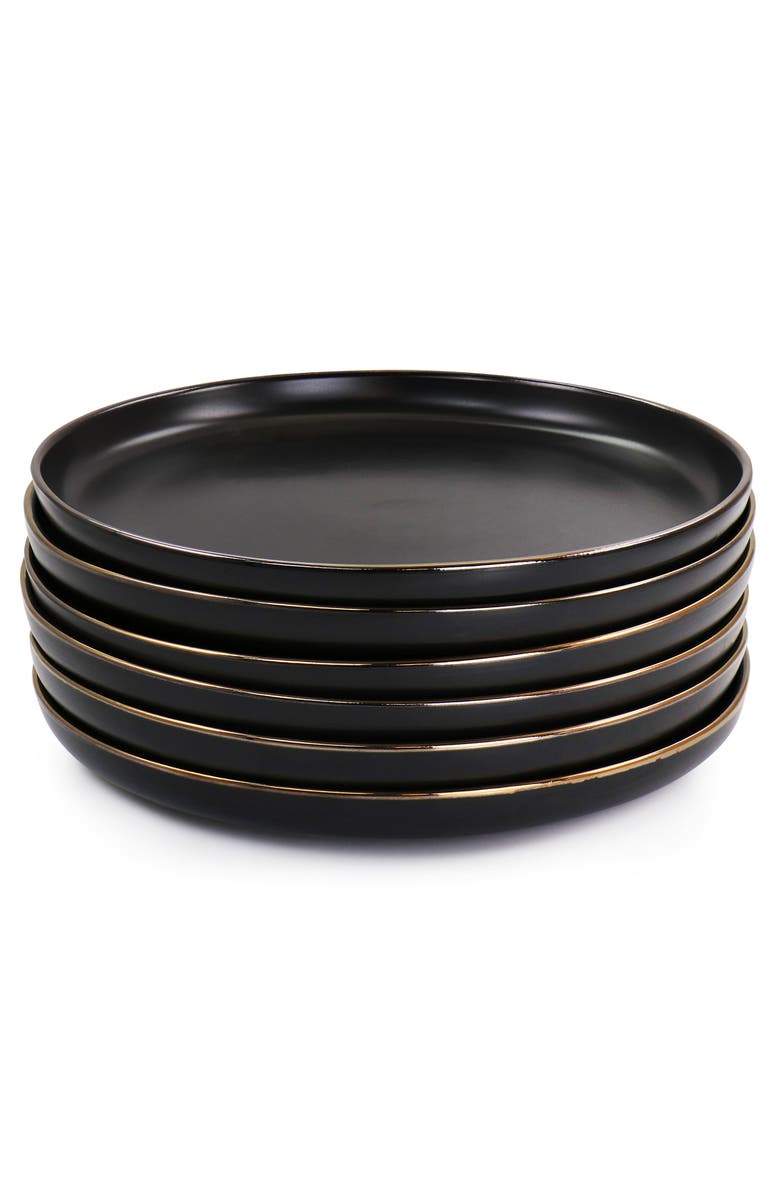 Elama Paul 6 Piece Stoneware Dinner Plate Set, Alternate, color, Black
