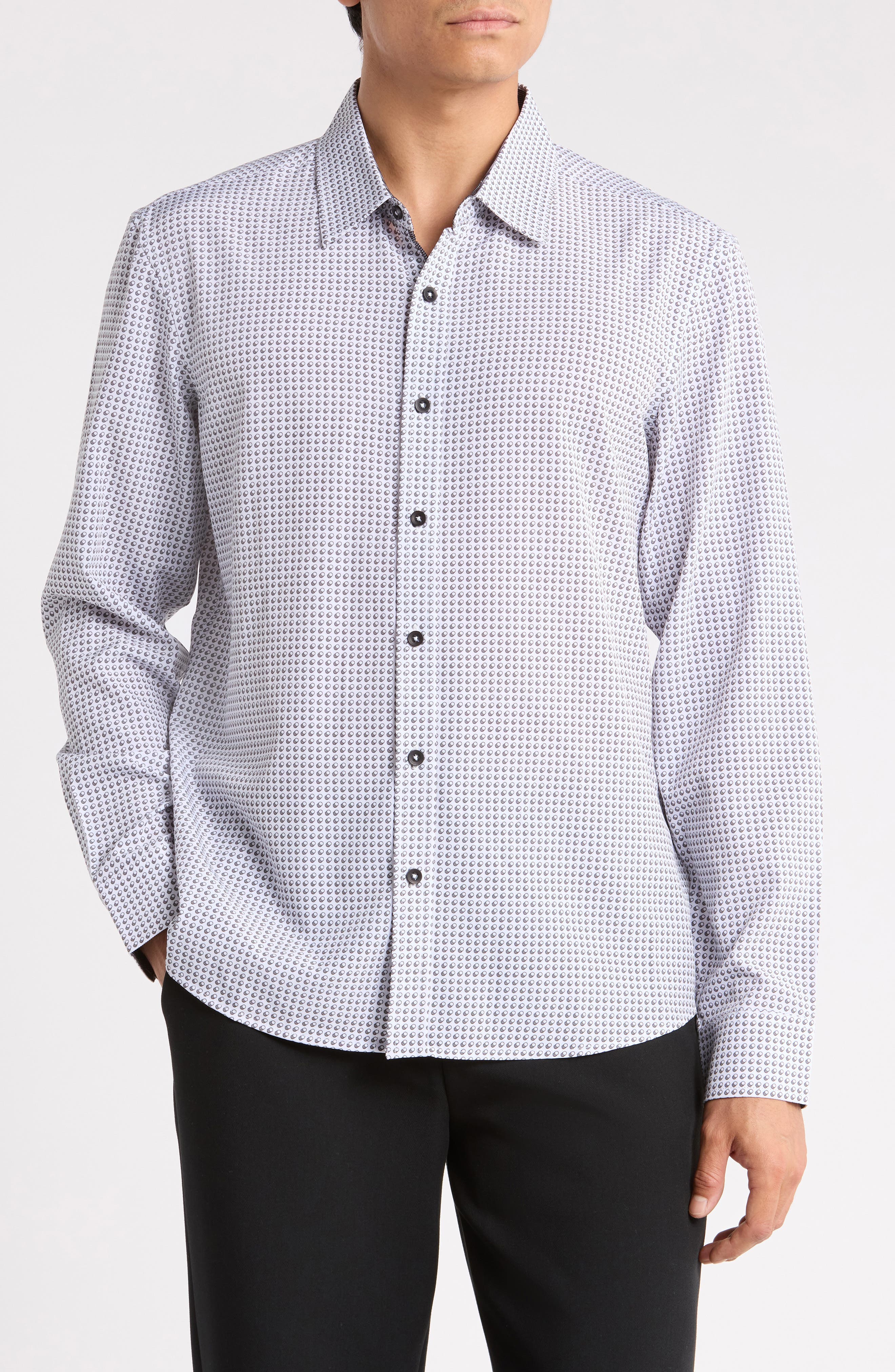 Micro Print Button-Up Shirt