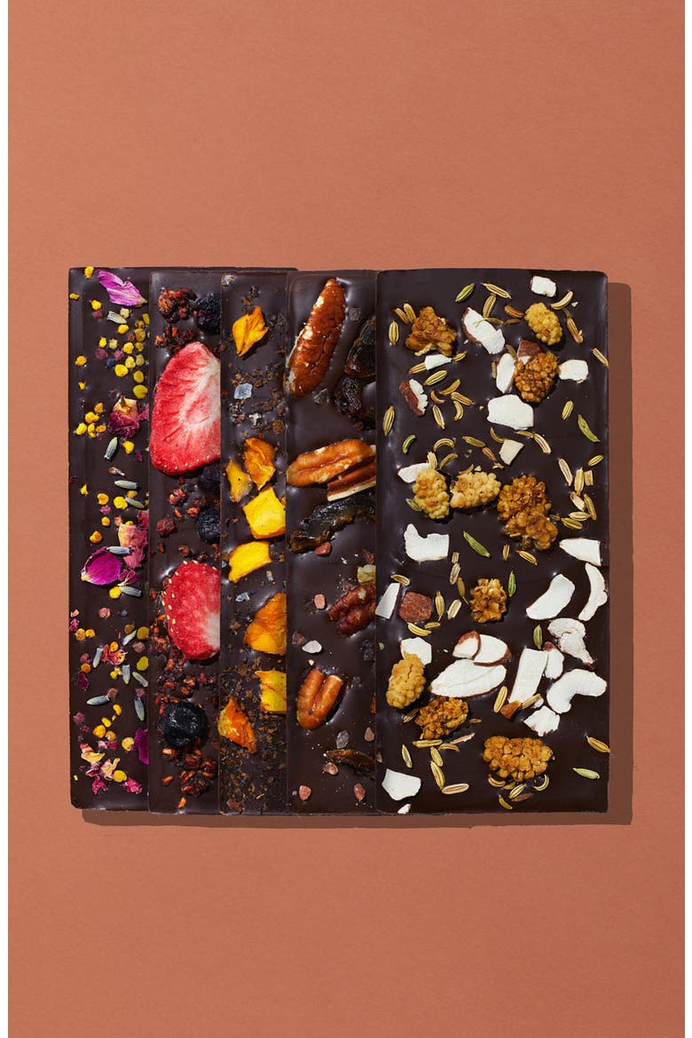 Embellished Holiday Collection Date Sweetened Dark Chocolate Bars 5-Piece Gift Box, Alternate, color, RED