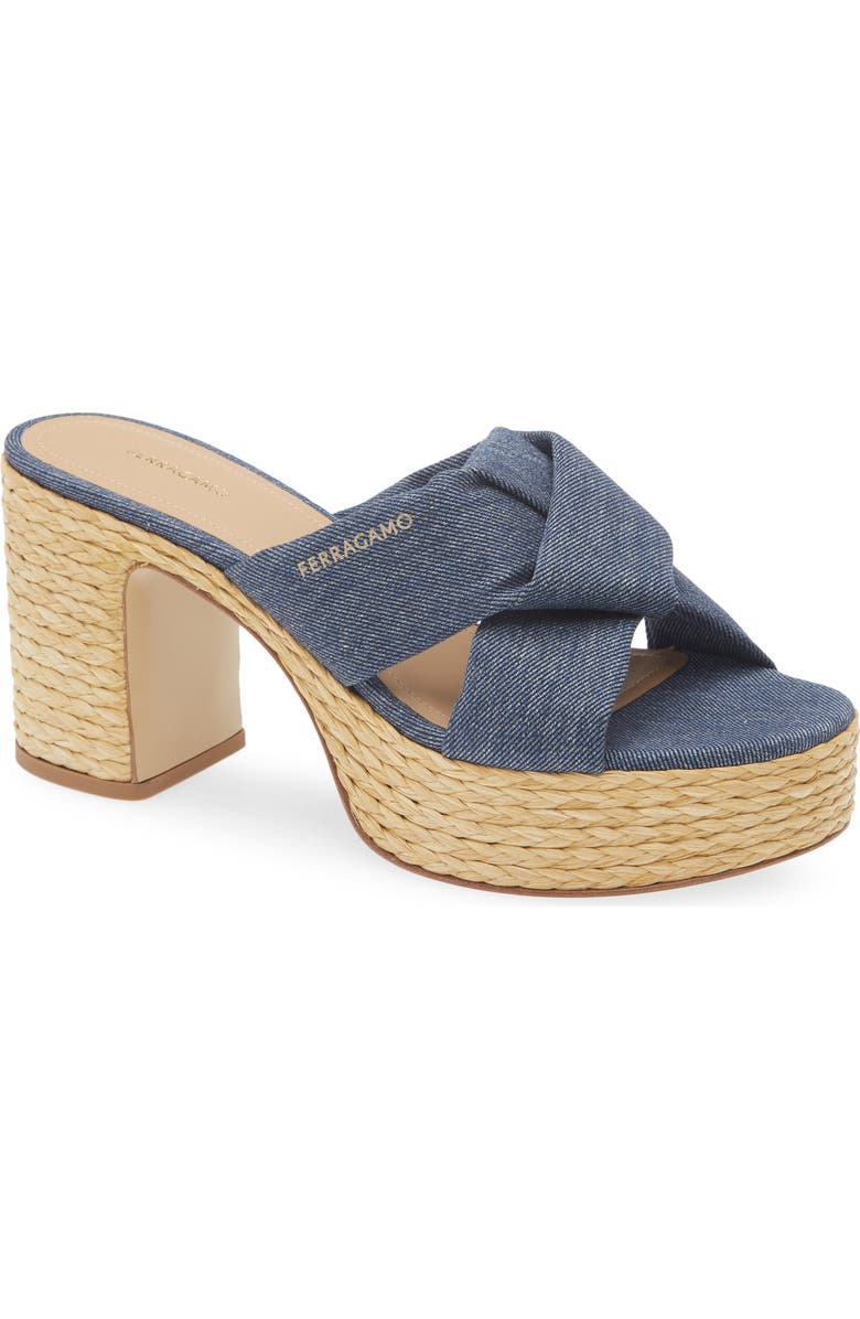 FERRAGAMO Douglas Platform Slide Sandal, Main, color, Denim