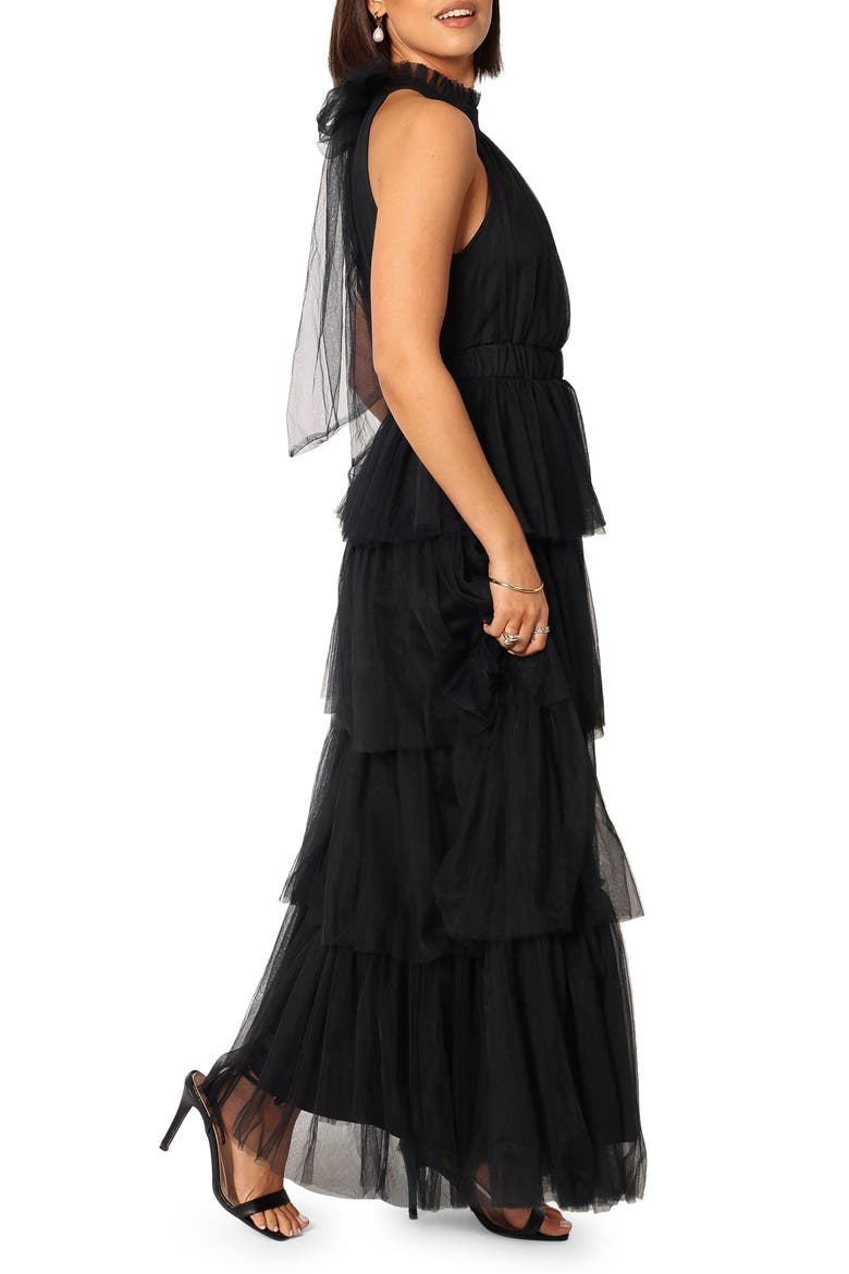 Frances Halter Neck Tiered Tulle Gown, Alternate, color, BLACK