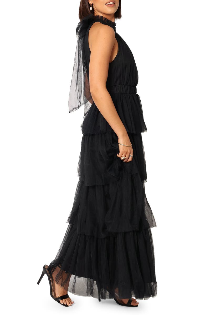 Petal & Pup Frances Halter Neck Tiered Tulle Gown, Alternate, color, Black