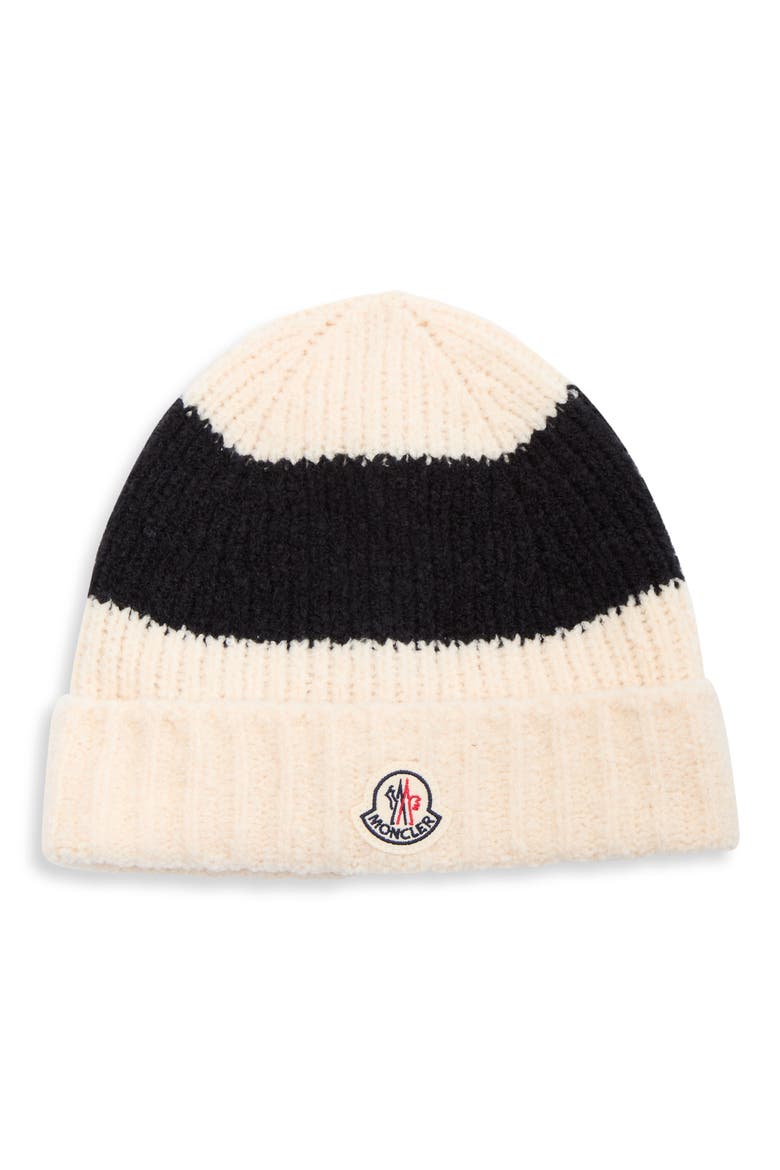 Virgin Wool Blend Beanie, Main, color, WHITE/ BLACK