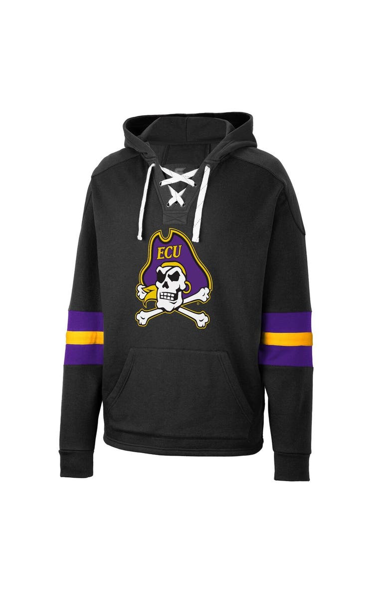 COLOSSEUM Men's Colosseum Black ECU Pirates Lace-Up 4.0 Pullover Hoodie, Alternate, color,