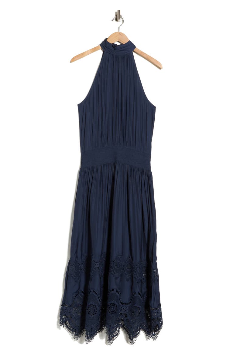 Elsie Embroidered Border Dress, Alternate, color, NAVY