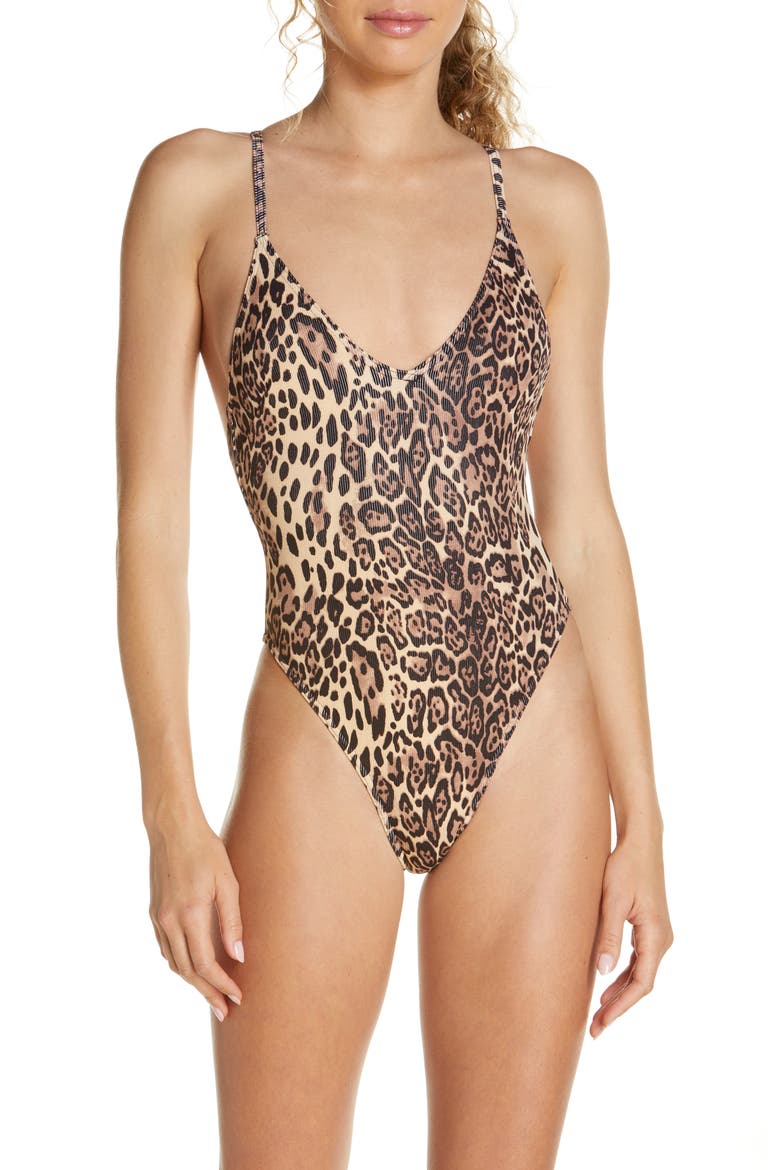 Animal Print Strappy Back One-Piece Swimsuit, Main, color, MULTI