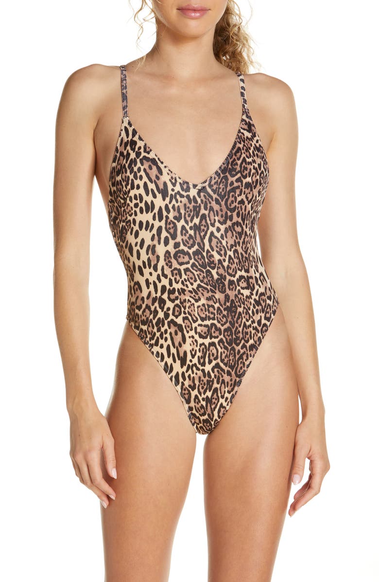 ASOS DESIGN Animal Print Strappy Back One-Piece Swimsuit, Main, color,