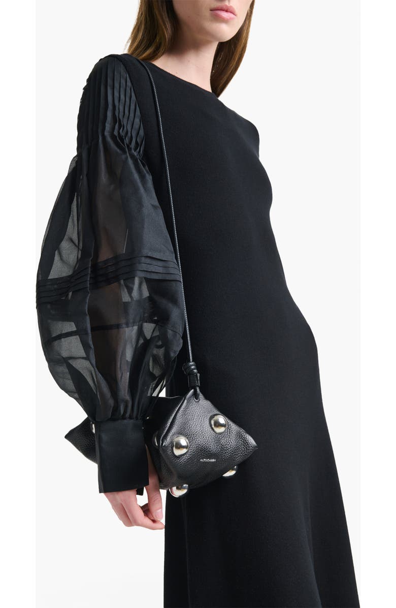 Altuzarra Mini Origami Studded Leather Crossbody Bag, Alternate, color, Black/ Silver