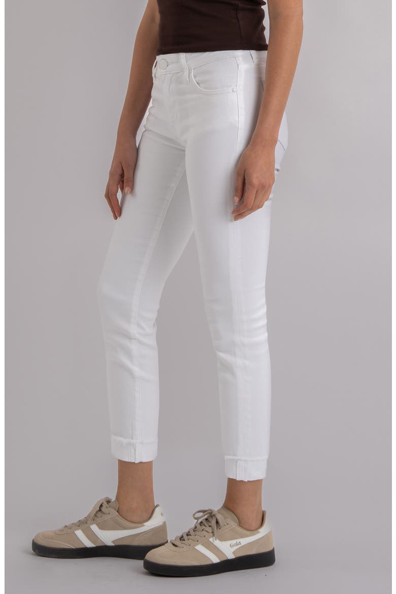Amy Frayed Mid Rise Crop Slim Straight Leg Jeans, Alternate, color, OPTIC WHITE