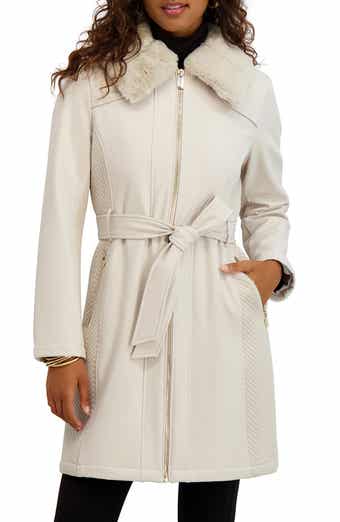 Kensie Faux Fur Collar Water Resistant Belted Softshell Jacket