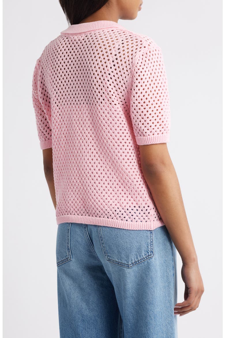 Tae Short Sleeve Open Knit Polo Sweater, Alternate, color, PETAL PINK