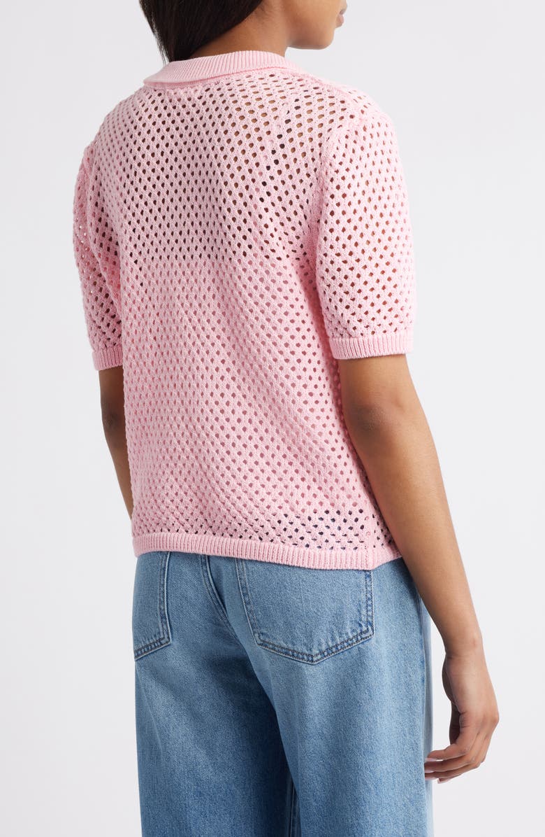 beachlunchlounge Tae Short Sleeve Open Knit Polo Sweater, Alternate, color, Petal Pink