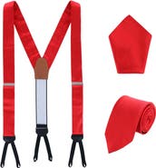 Trafalgar Sutton Solid Color Silk Brace Necktie and Pocket Square Set