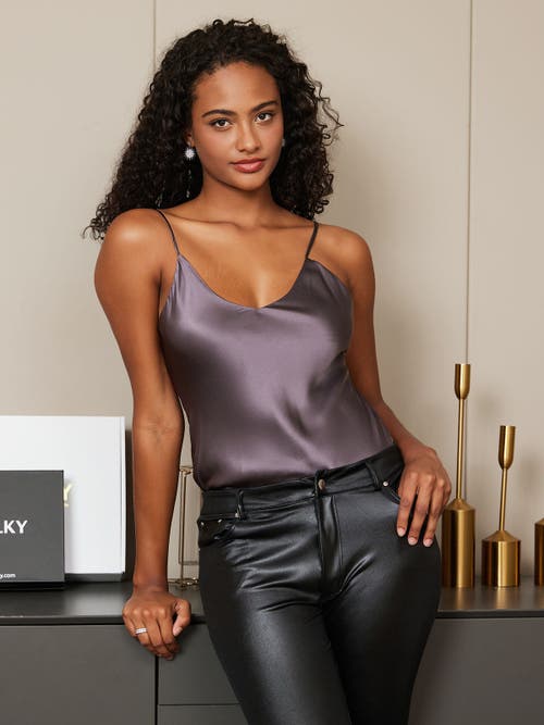 Silksilky Pure Silk Spaghetti Strap Camisoles In Purplegray