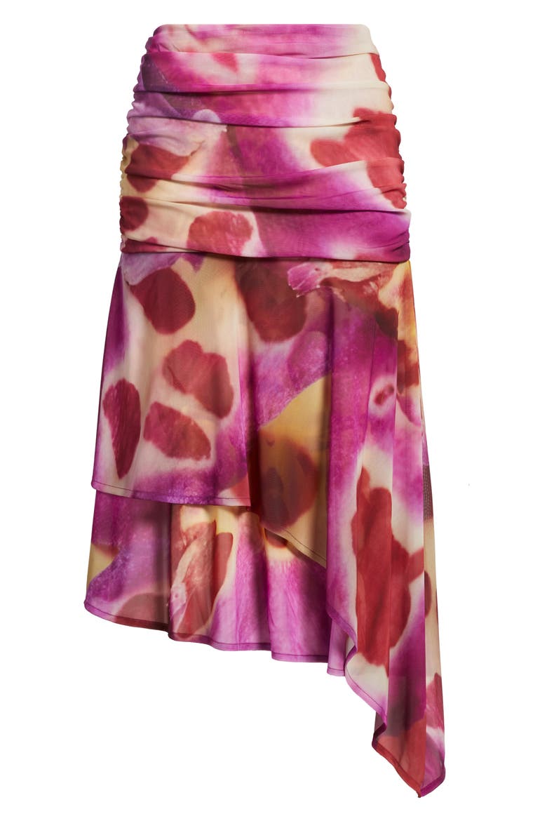 Festa Print Asymmetric Hem Midi Skirt, Alternate, color, BLOOM