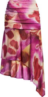 Feners Festa Print Asymmetric Hem Midi Skirt