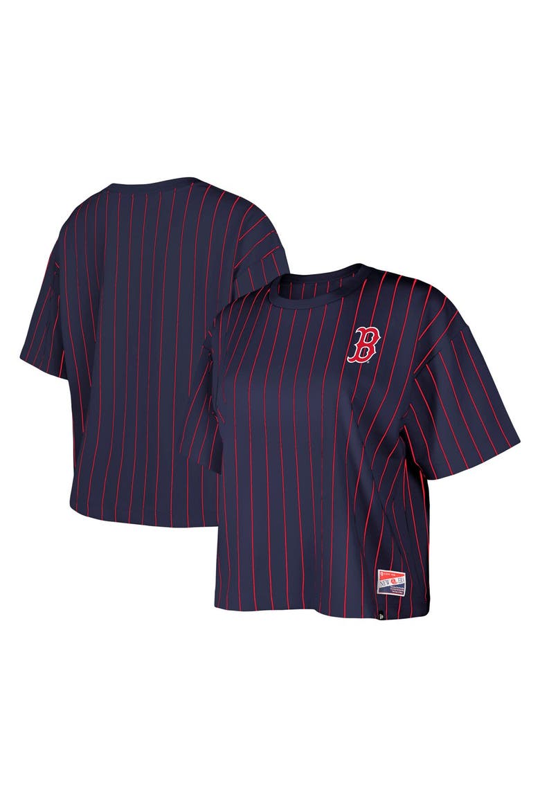 Women's New Era Navy Boston Red Sox Boxy Pinstripe T-Shirt, Main, color, Navy