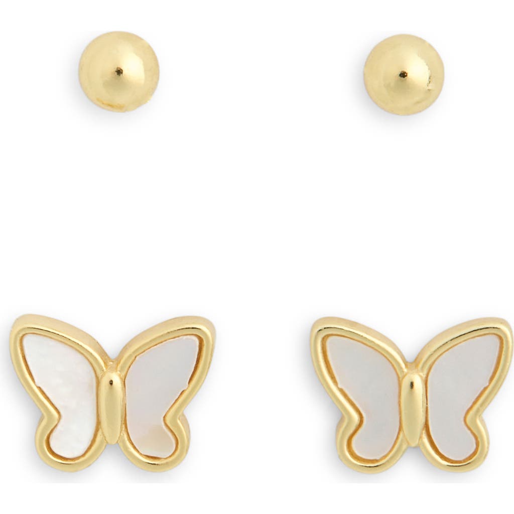 Argento Vivo Set Of 2 Mother-of-pearl Butterfly & Ball Stud Earrings In Gold
