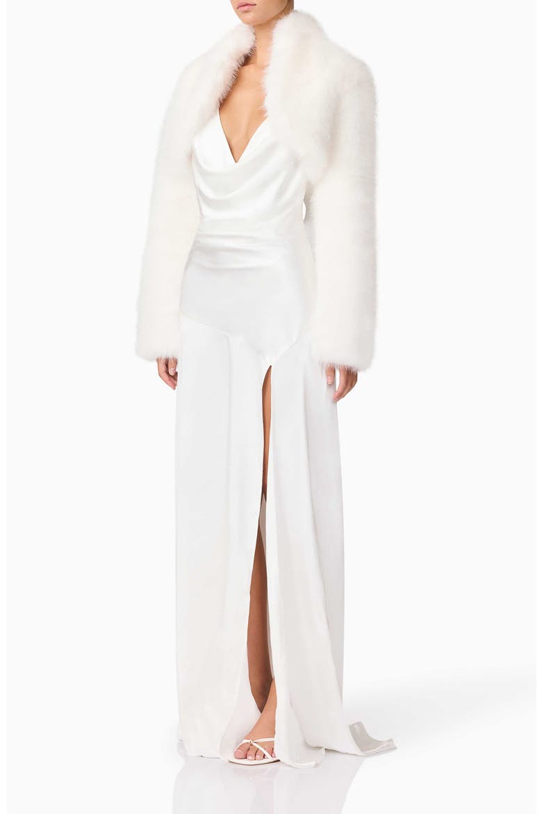Lucyna Faux Fur Shrug, Alternate, color, WHITE
