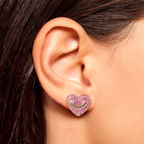 Juicy Couture Heart Crystal Stud Earrings, Gold-tone With Crystals In Pink