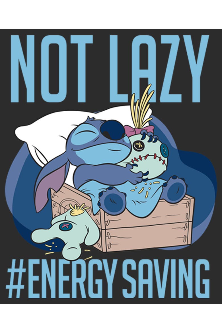 Women's Lilo & Stitch Not Lazy, Saving Energy  Graphic T-Shirt, Alternate, color, Black