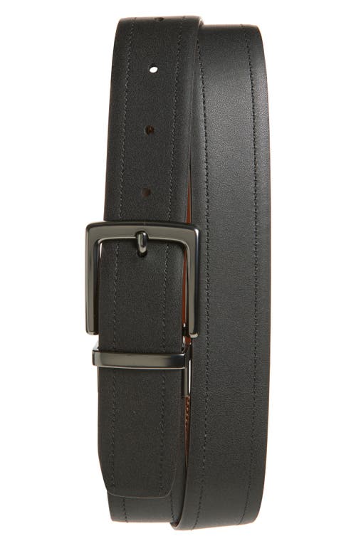 Original Penguin Brownie Reversible Leather Belt In Tan/black