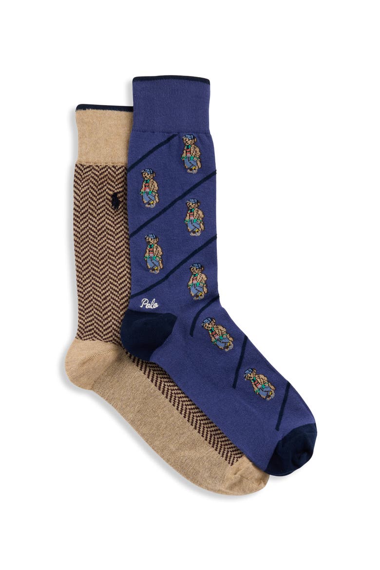 Big & Tall 2-pk Litchfield Mini Bear Crew Socks, Main, color, NAVY