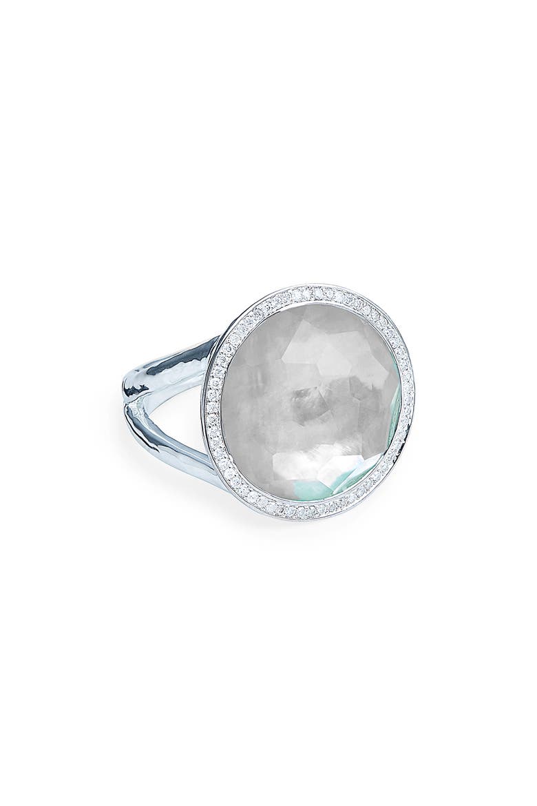 Lollipop Diamond Halo Triplet Stone Ring, Main, color, SILVER