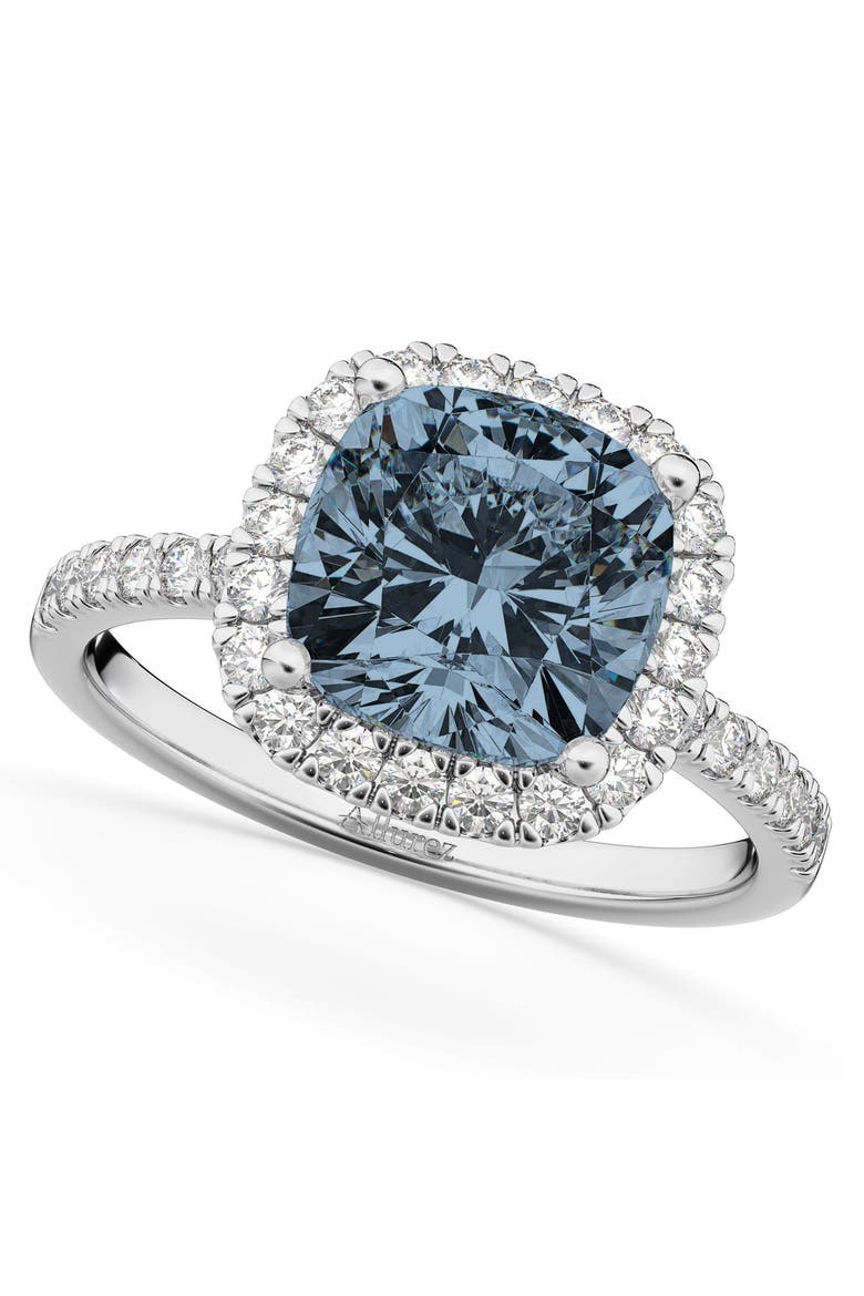 Cushion Cut Halo Gray Spinel & Diamond Engagement Ring 14k, Main, color, 3.11ct/White Gold
