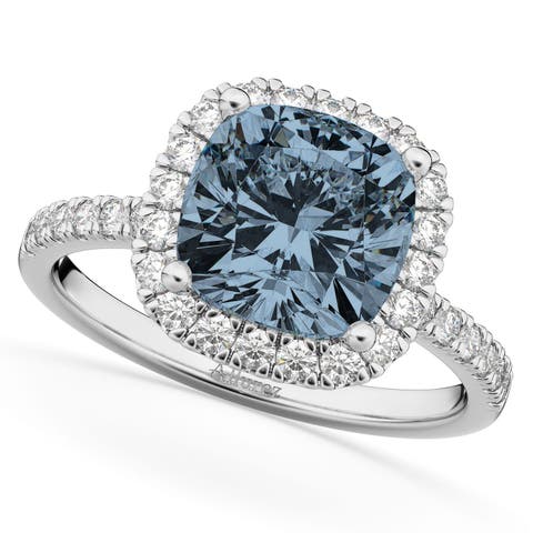Cushion Cut Halo Gray Spinel & Diamond Engagement Ring 14k