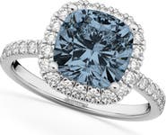 ALLUREZ Cushion Cut Halo Gray Spinel & Diamond Engagement Ring 14k