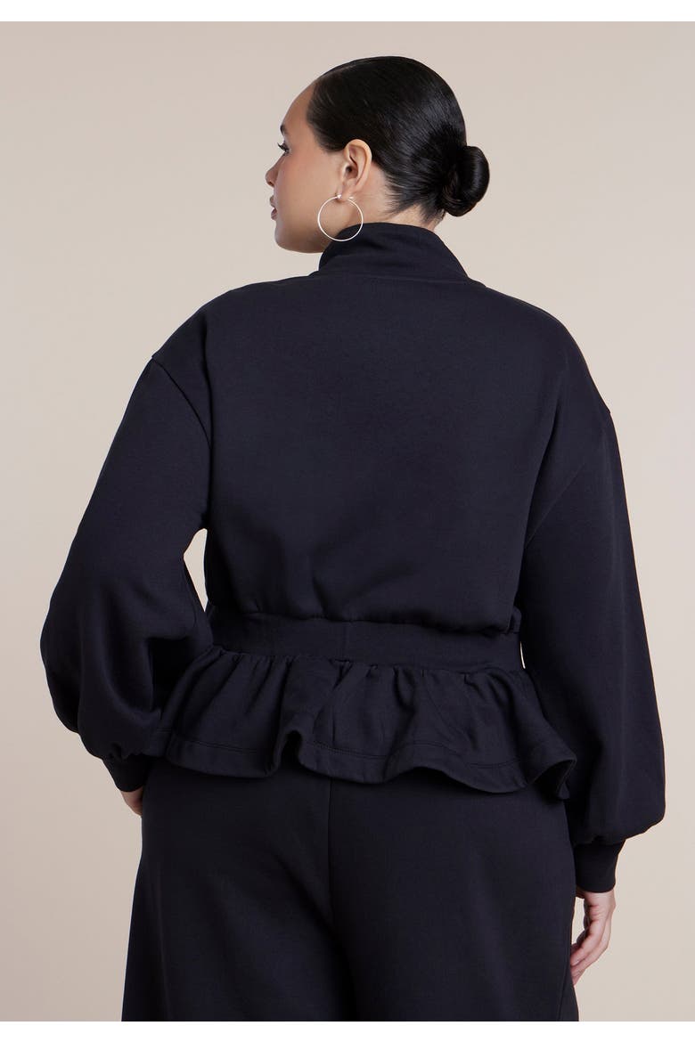 Cinched Zip Front Peplum Sweatshirt, Alternate, color, BLACK ONYX