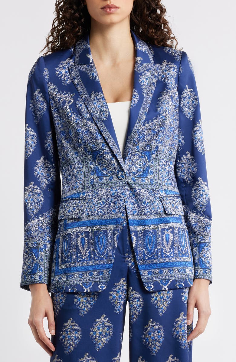 KOBI HALPERIN Maeve Mixed Paisley Print Satin Jacket, Alternate, color, Indigo Multi