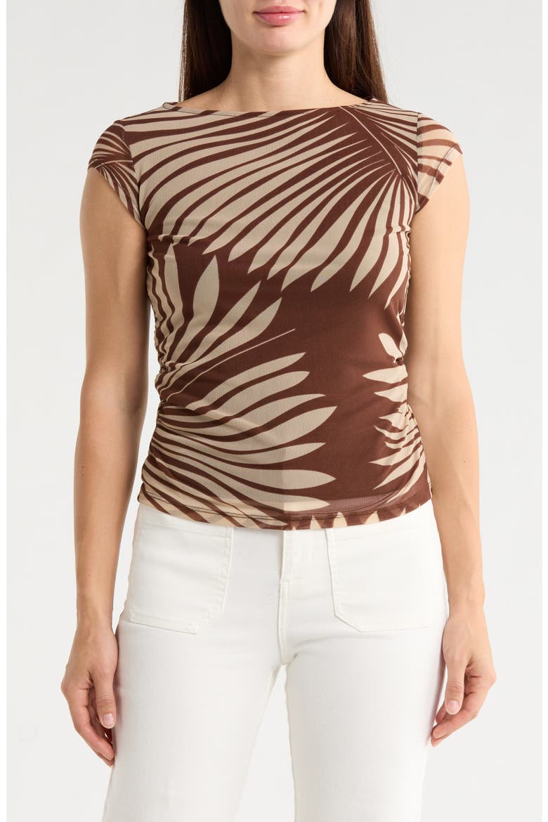 Meet You There Cap Sleeve Mesh Top, Main, color, HICKORY PALM BROWN