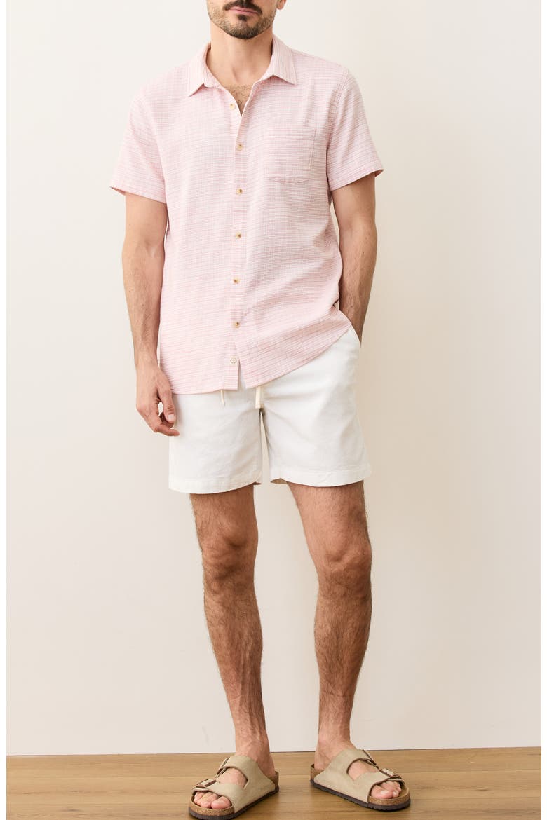Classic Stripe Short Sleeve Stretch Cotton Selvage Button-Up Shirt, Alternate, color, PINK MINI STRIPE