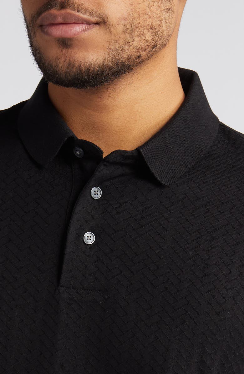 Emporio Armani Textured Chevron Cotton Polo, Alternate, color, Black