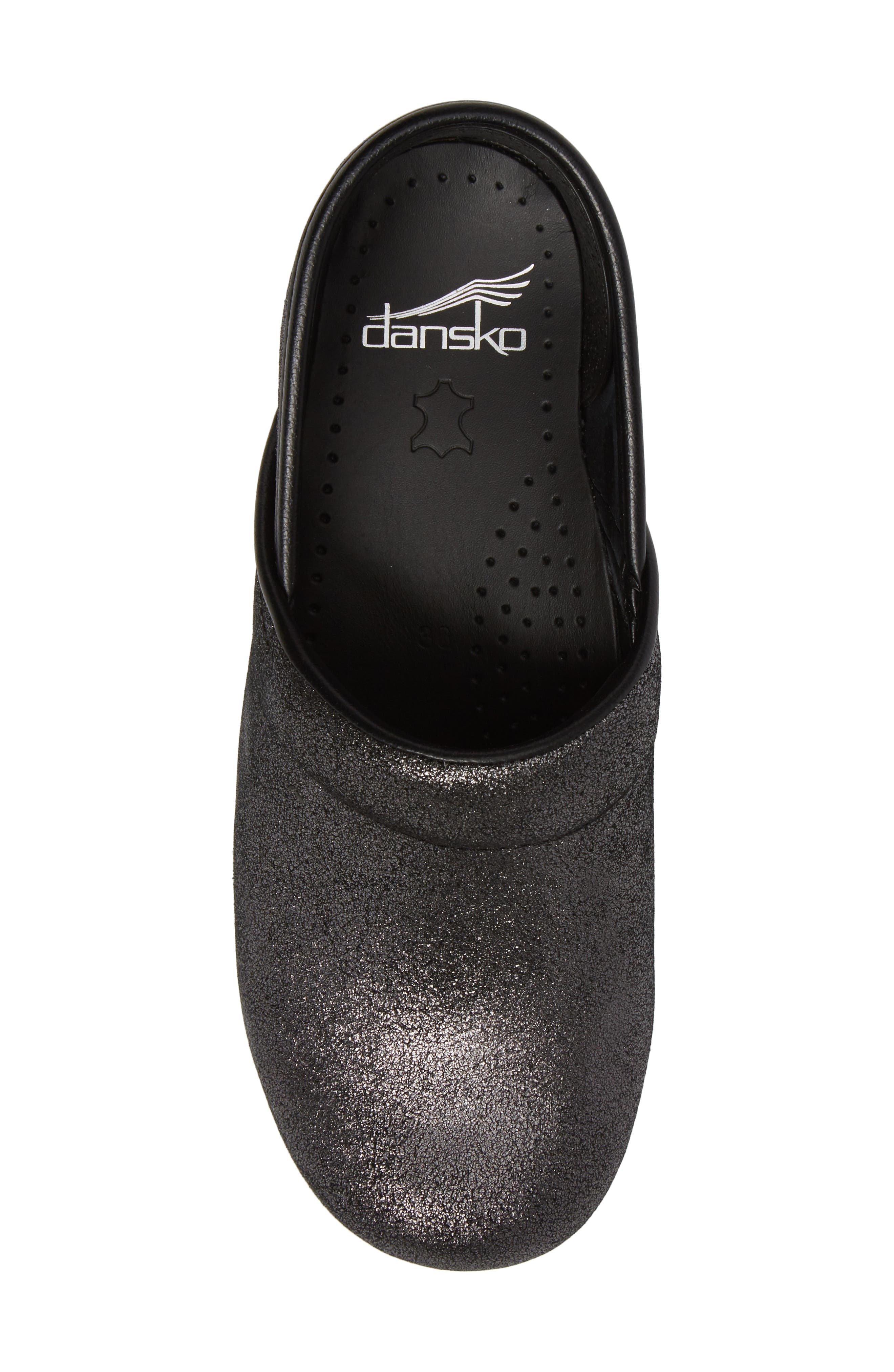 Distressed Professional Clog, Alternate, color, BLACK METALLIC SUEDE