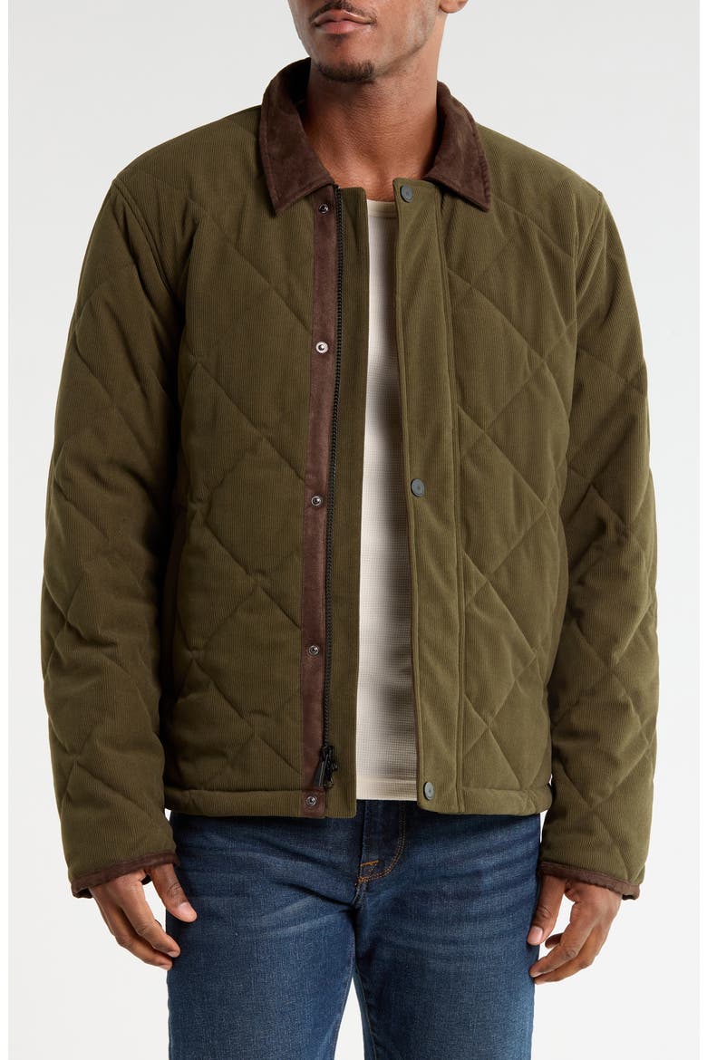 Quilted Corduroy Faux Suede Jacket, Main, color, OLIVE NIGHT