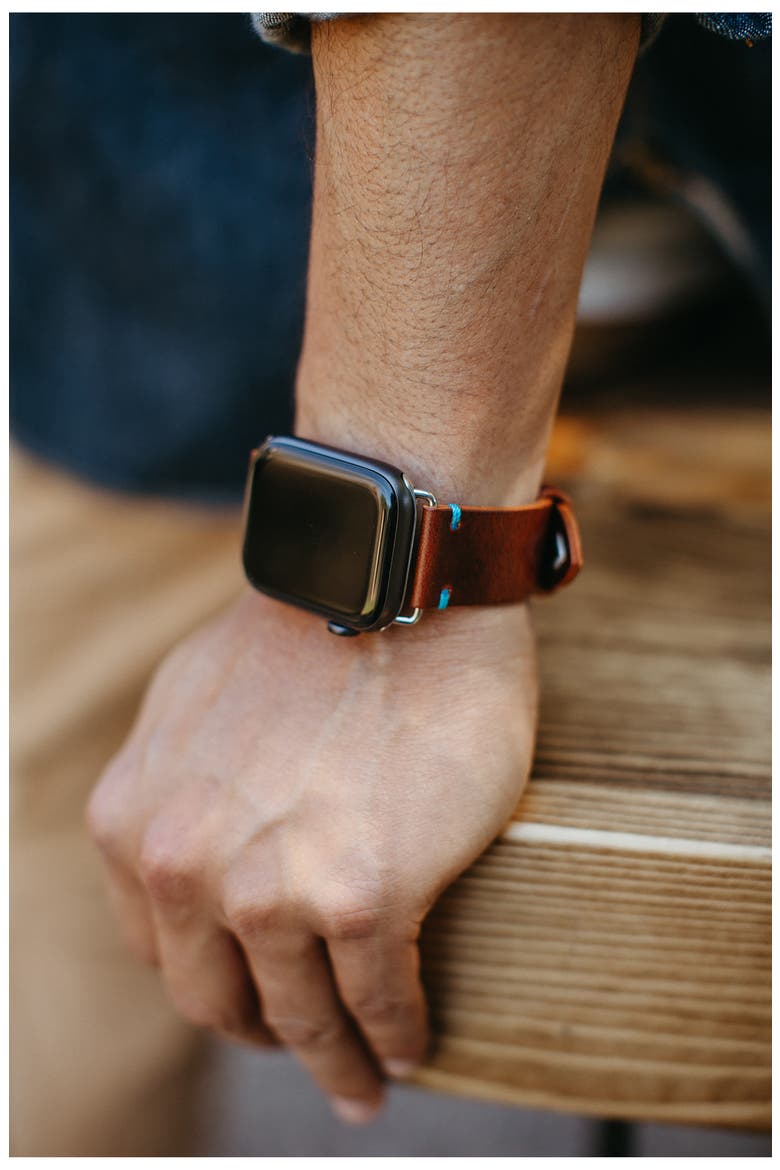 The Maverick Italian Leather Apple Watch Band, Alternate, color, BROWN