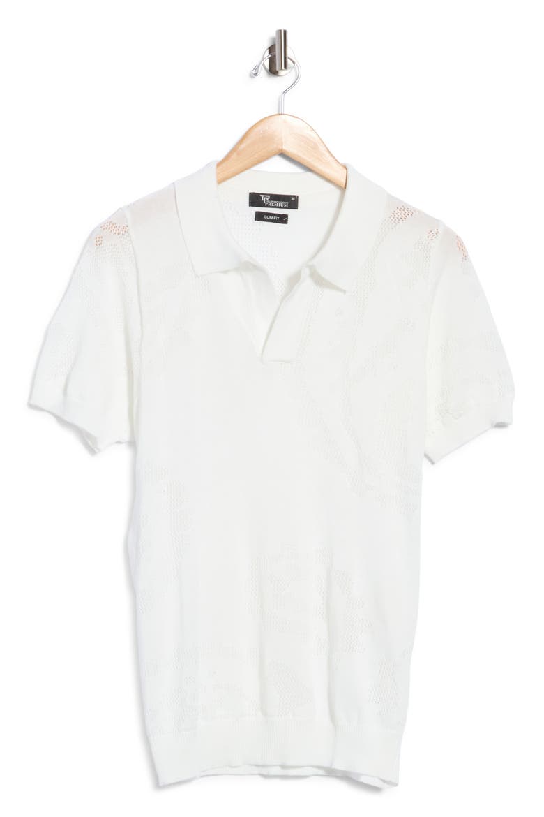Jacquard Short Sleeve Open Collar Shirt, Main, color, WHITE